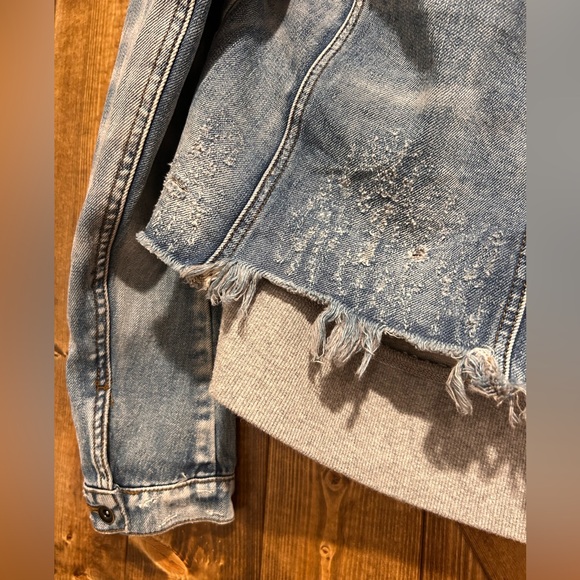 DONATED Free People double weave layered hooded hood we the jean denim jacket - Picture 8 of 8